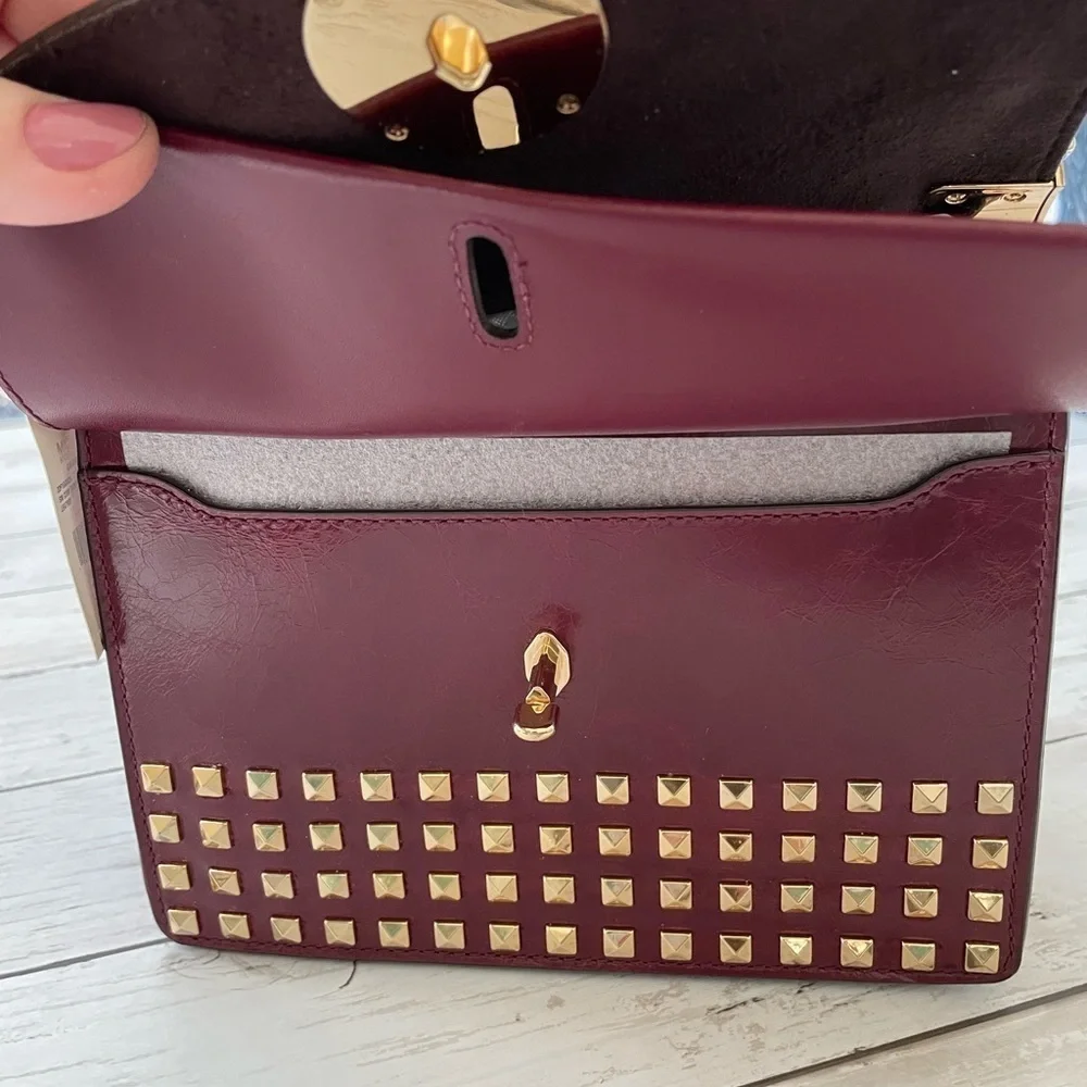 Michael Kors Patent Leather Greenwich Crossbody Bag Burgandy Purse NWT $… - Picture 8 of 12